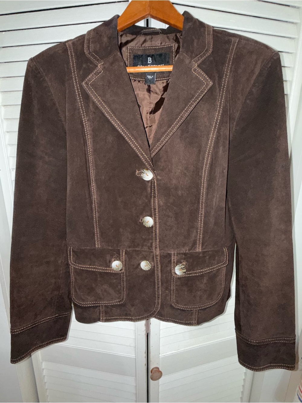 Vintage Y2K B Collection Genuine Leather Brown Blazer Jacket Button Front Size L